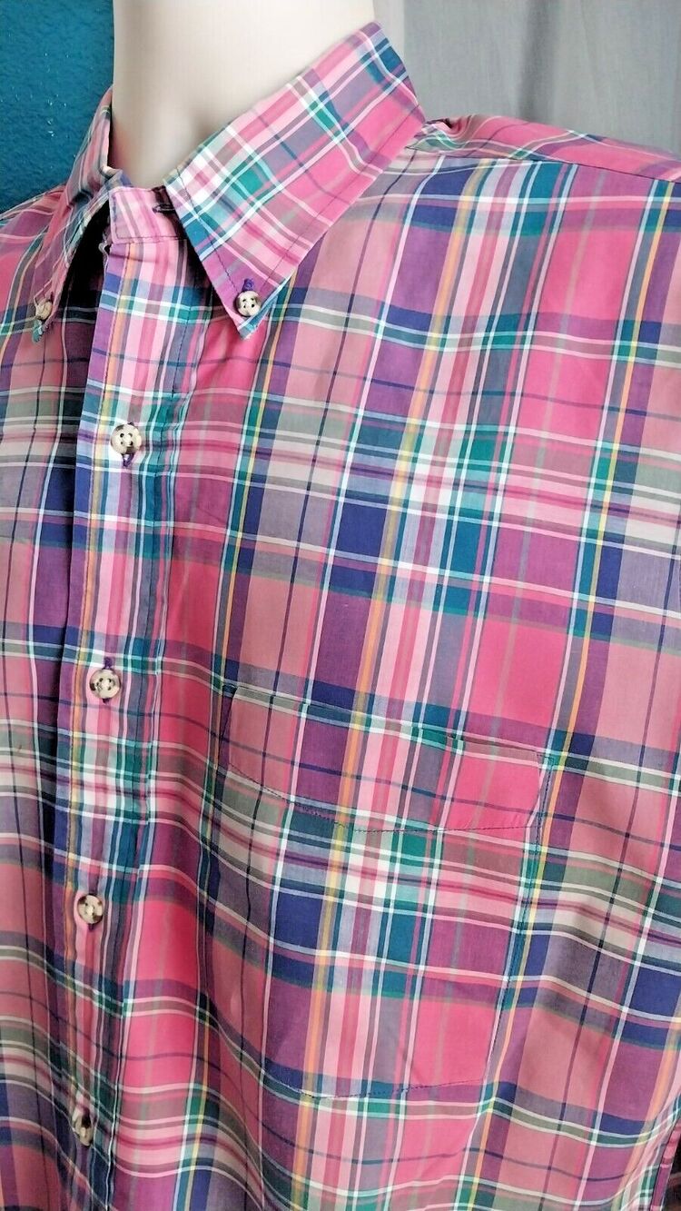 Vintage 90s Chaps Ralph Lauren Pink Blue Yellow Men’s Medium Long Sleeve